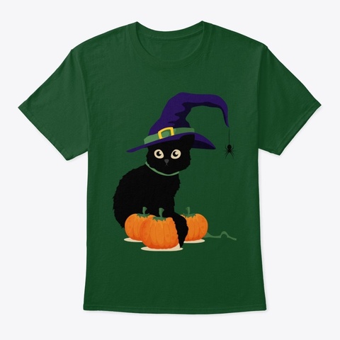 Halloween Pumpkin Cat  Deep Forest T-Shirt Front