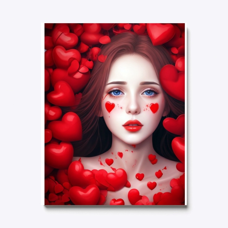 Girl surrounded by hearts