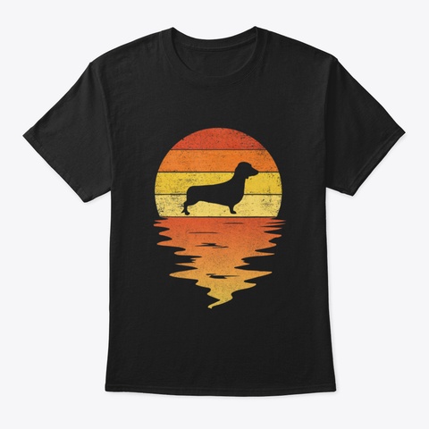 Dachshund Retro Vintage Sunset B4cgg Black T-Shirt Front