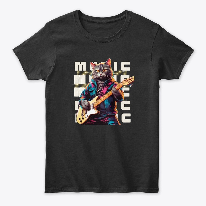 Rock band Cat playing guitar Design