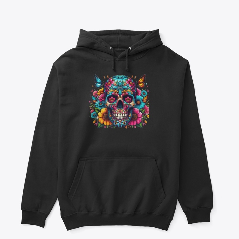 Colorful Flower Skull Cross