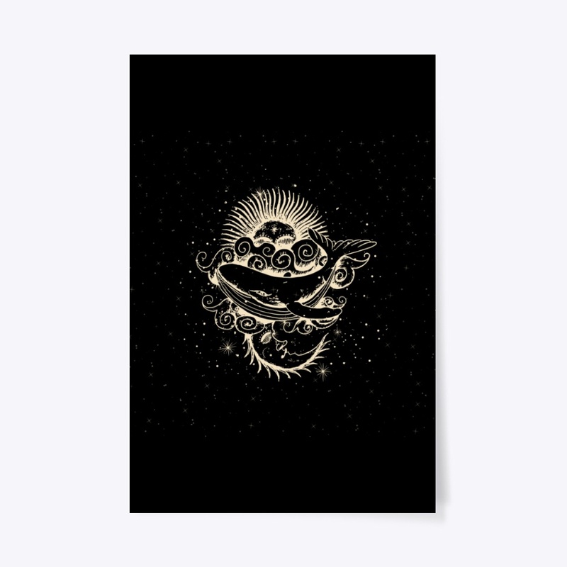 Abstract Cosmic Whale With Sun And Moon
