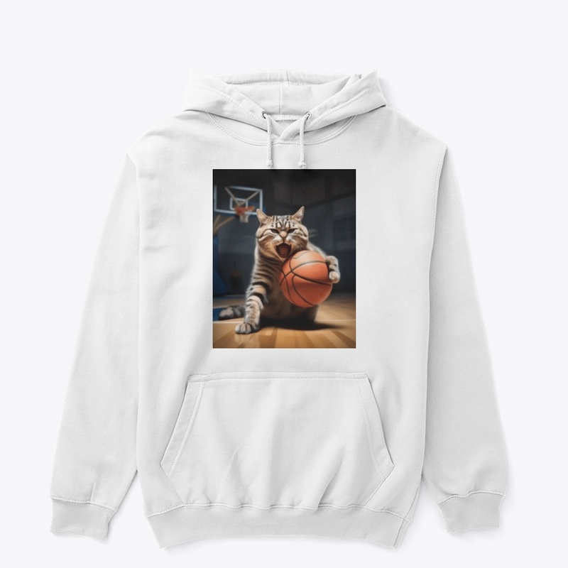 Angry cat playing basket ball