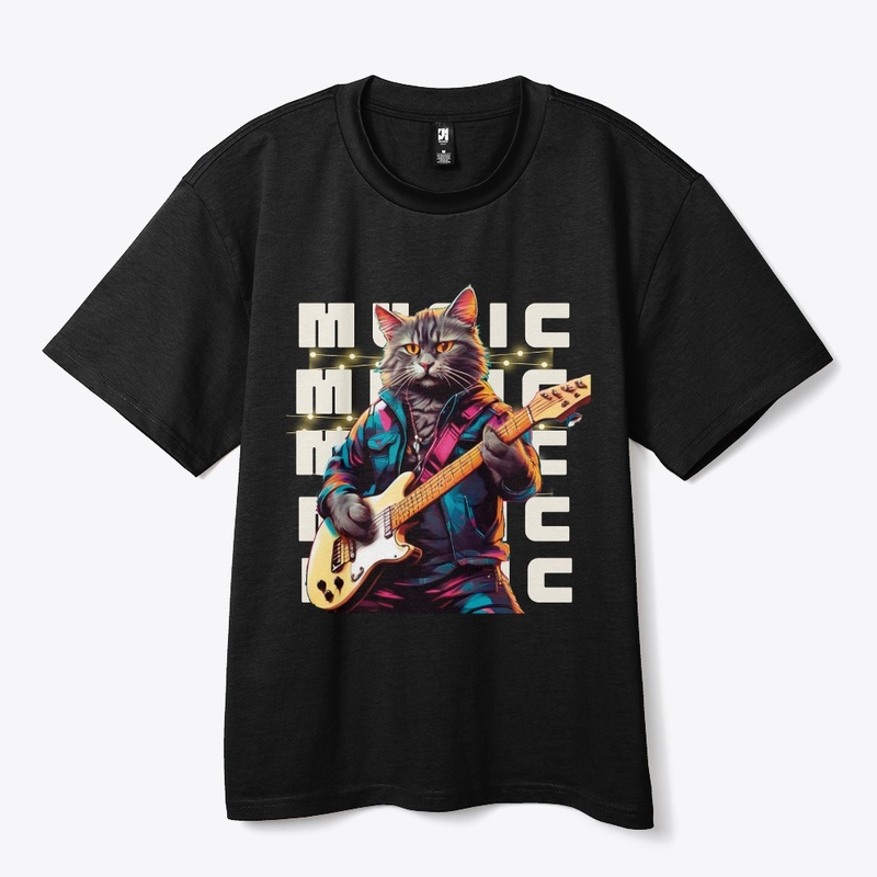 Rock band Cat playing guitar Design