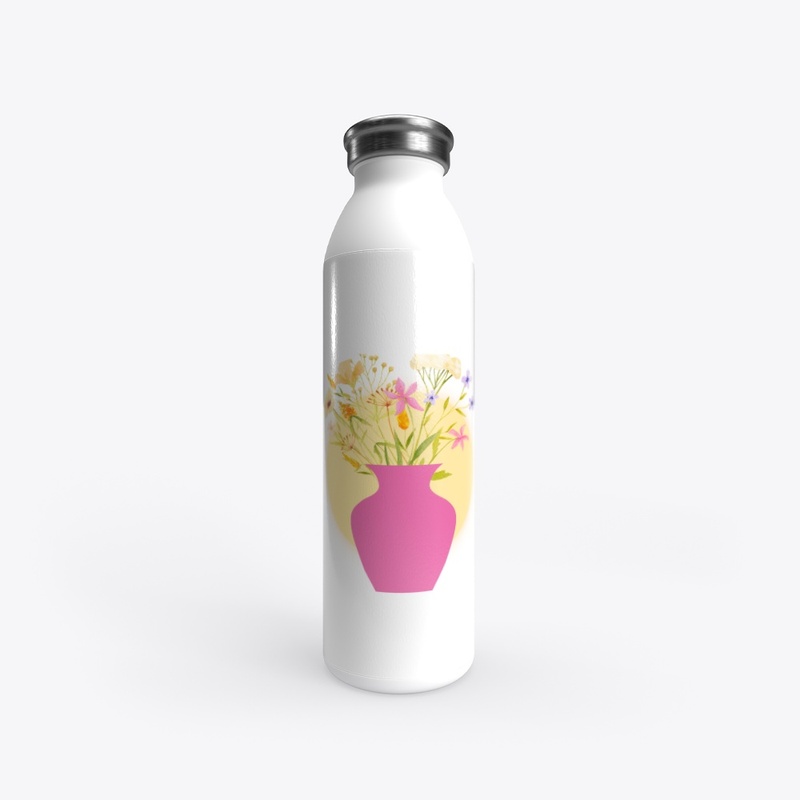 Watercolor Flowers in Pink Vase -Sun