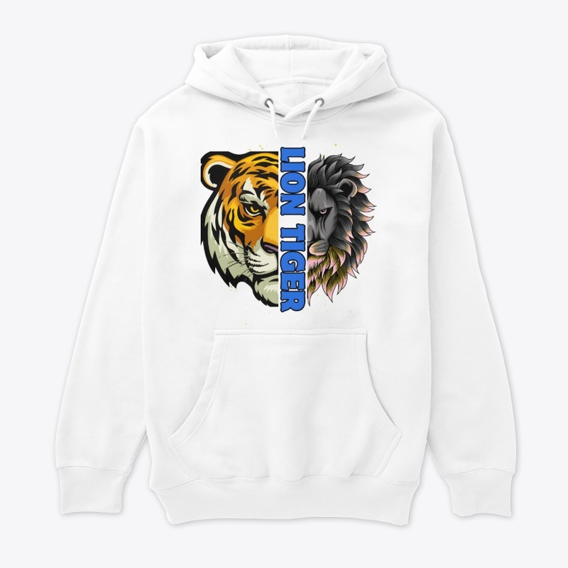 Lion Tiger white long Sleeve-Hodie (Man)