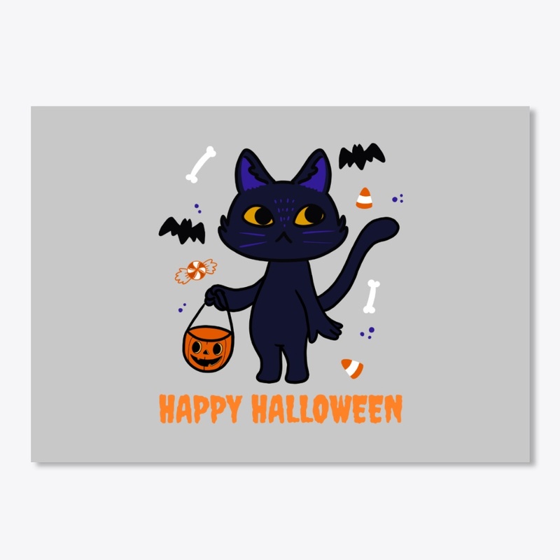 Black Cat Carrying Halloween Pumpkin