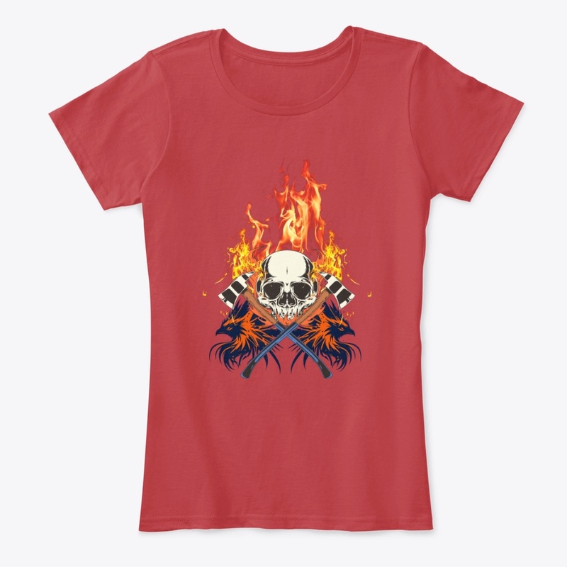flaming skull with Ravens and axes