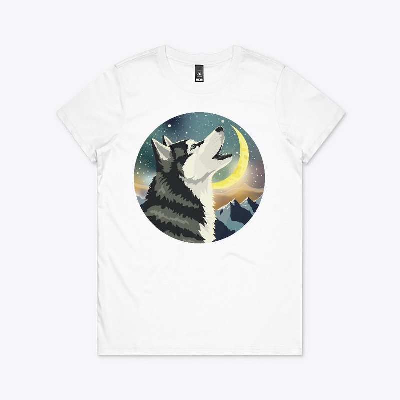 Siberian Husky howls to the Moon