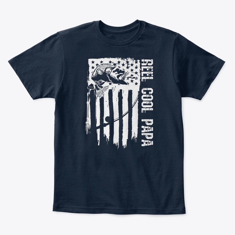 Mens Reel Cool Papa Fishing Flag USA Tee