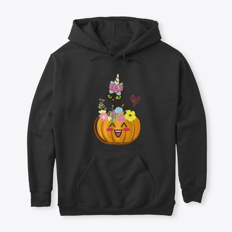 Cute Halloween Pumpkin Unicorn Black Cat