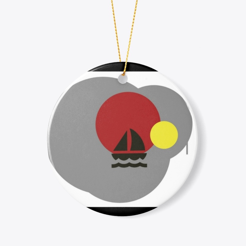 Red yellow circles with black ship 