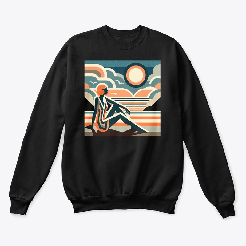 Woman on Beach at Sunset Art Deco Design
