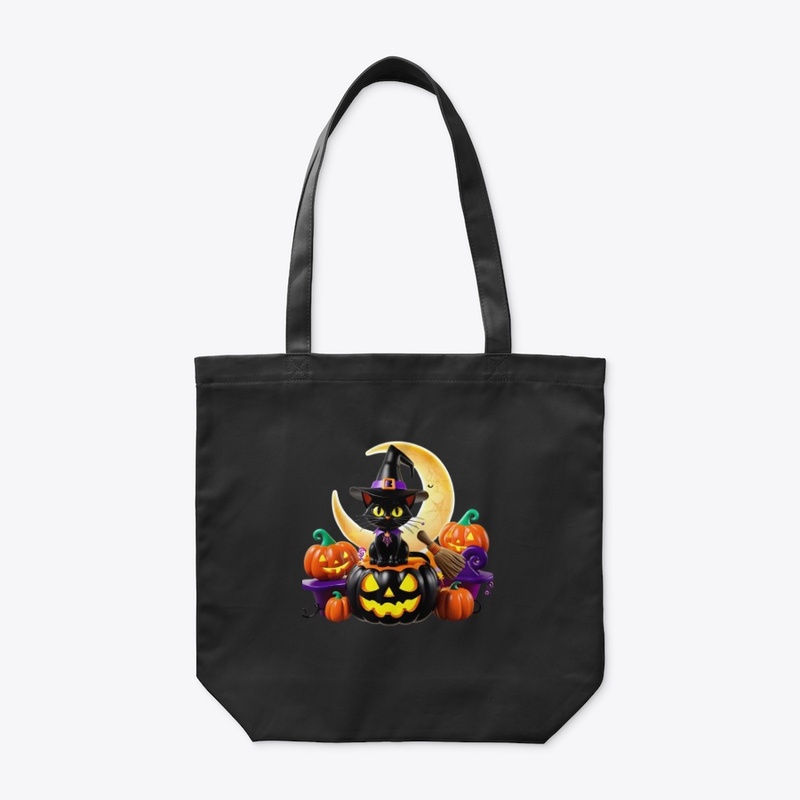 3d Halloween black cat with pumpkin