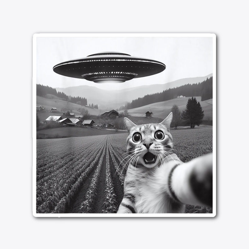 Cat Selfie With Alien UFO Funny Cat