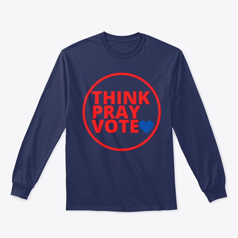 think pray vote badge w/ heart, red blue