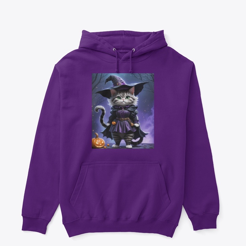 Adorable Witch Cat with Pumpkin