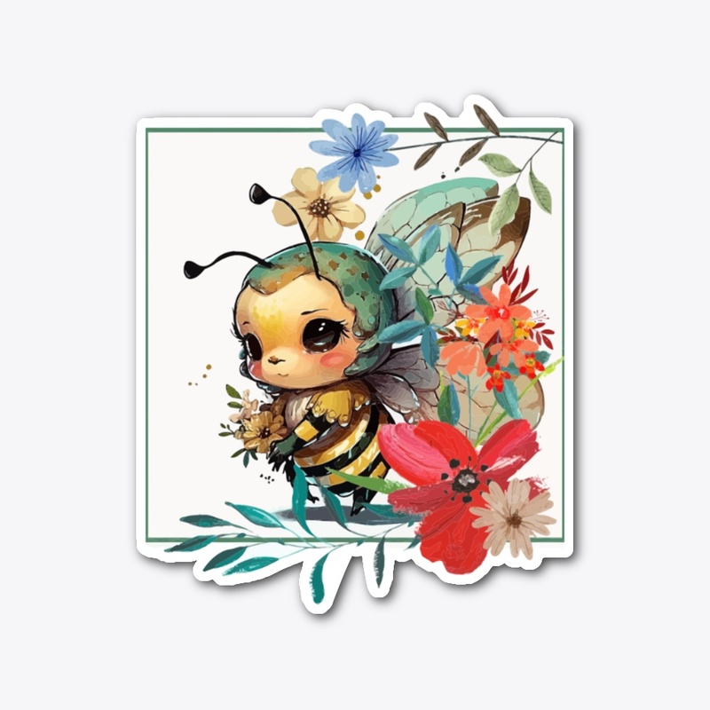 Artsy Bee and Floral Sticker