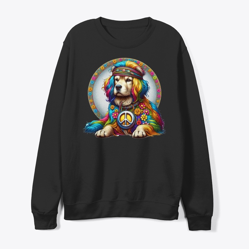 70's Hippie design of a golden retriever