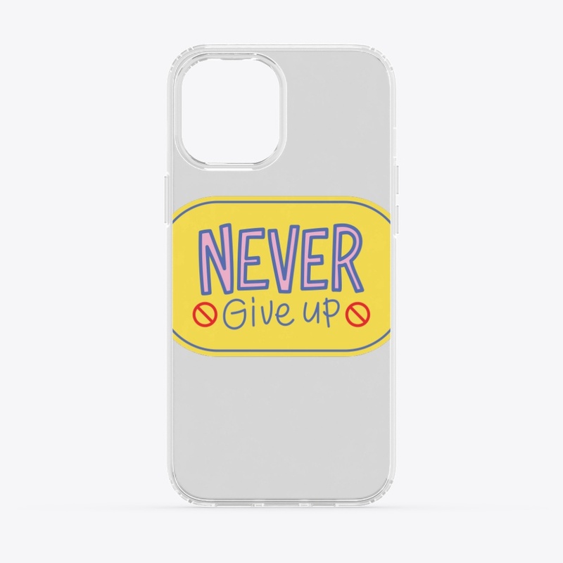 Yellow Never give up quote logo design 