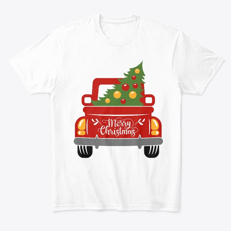 Vintage red trucks with christmas tree