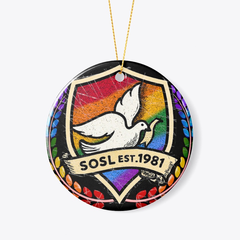 Distressed Shield ornament in rainbow