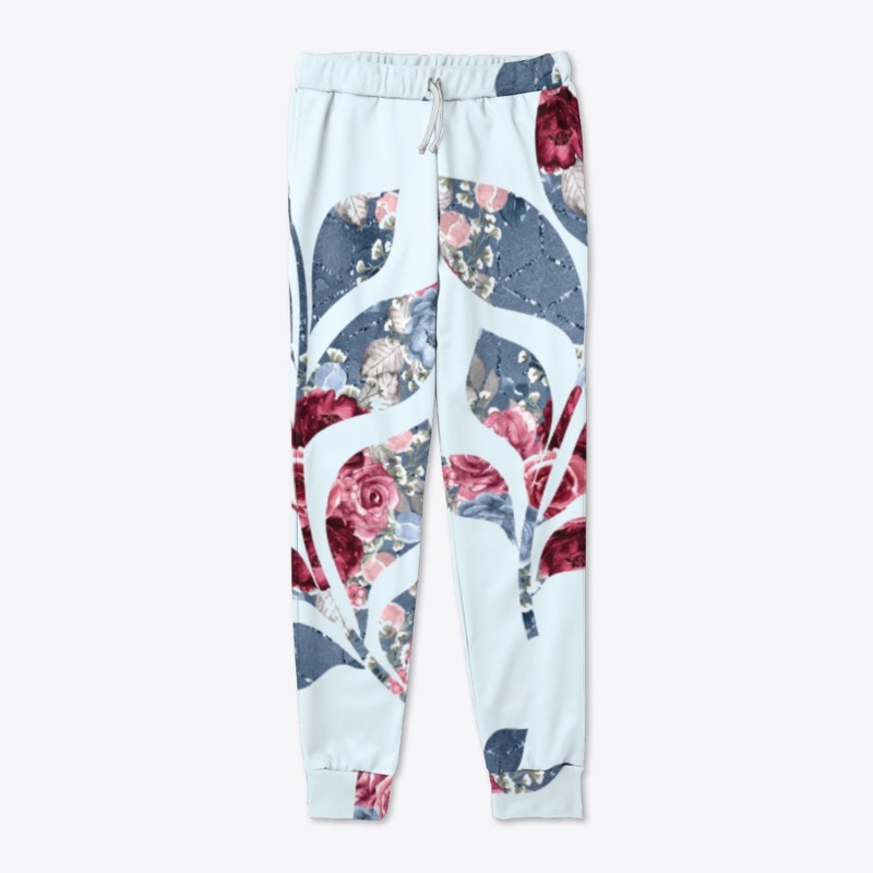 Floral Pattern - Dusty Blue and Burgundy