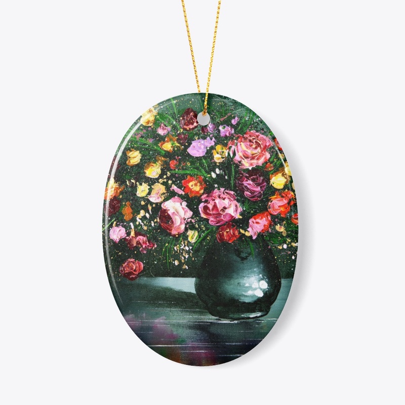 Green Vase with Flowers