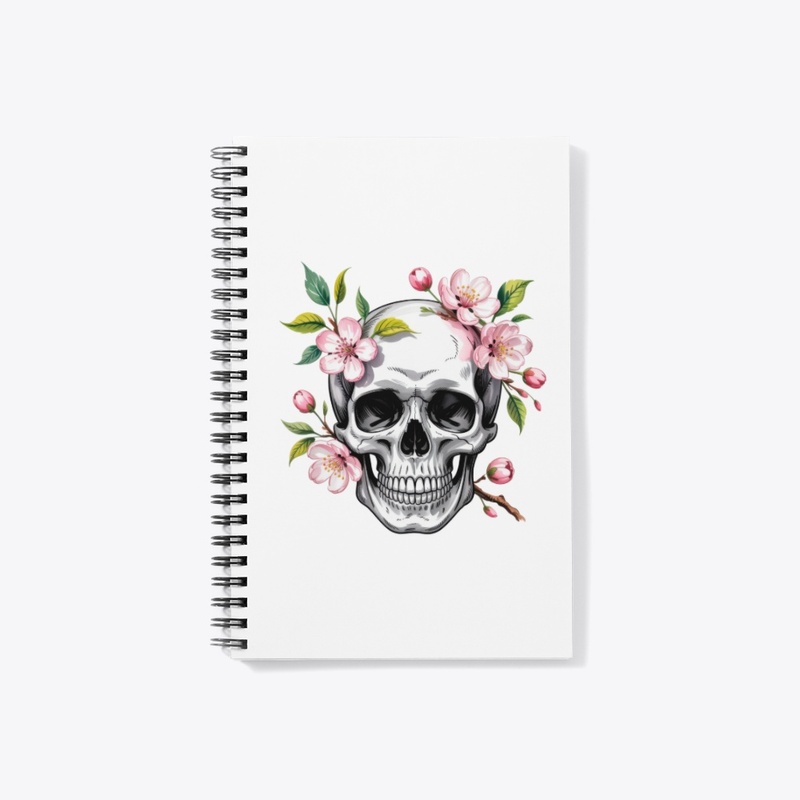 Skull with blooming cherry blossoms