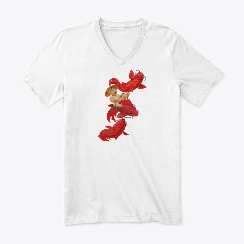 Chinese boy riding a fish