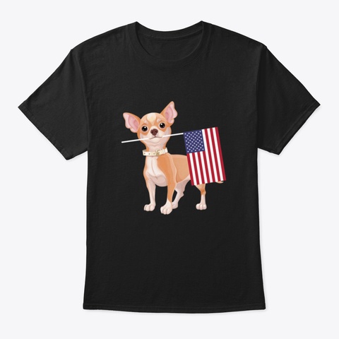 Funny Chihuahua Dog American Flag Dog T  Black T-Shirt Front