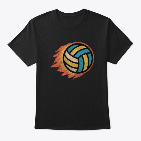 Volleyball Fire Flames Smashing Butterfl Black T-Shirt Front