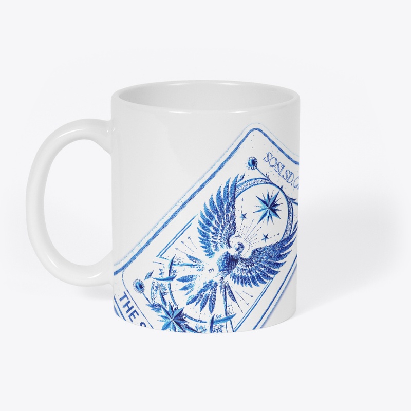 Survivor Tarot wht mug in pottery blue
