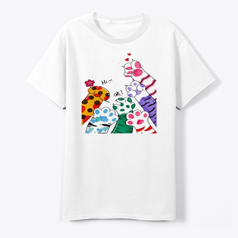 Playful Cat Paws "Hi, OK!" Tee
