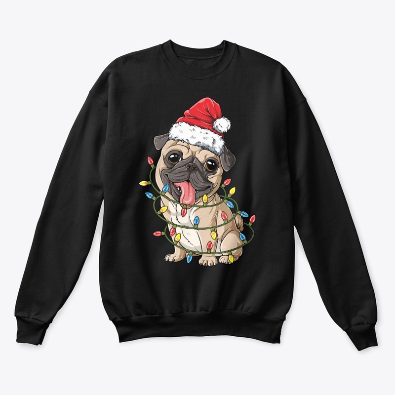 Pug Santa Hat Xmas Lights Christmas