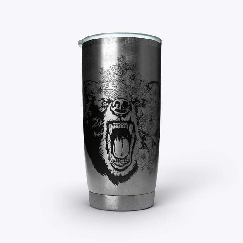 Fierce Roaring Bear with Flowers in Hair