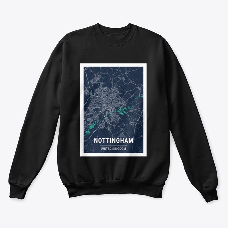 Nottingham Blue Dark Color City Map