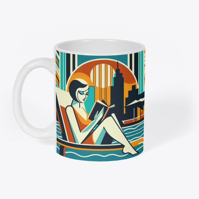 Woman Reading Poolside Art Deco Design