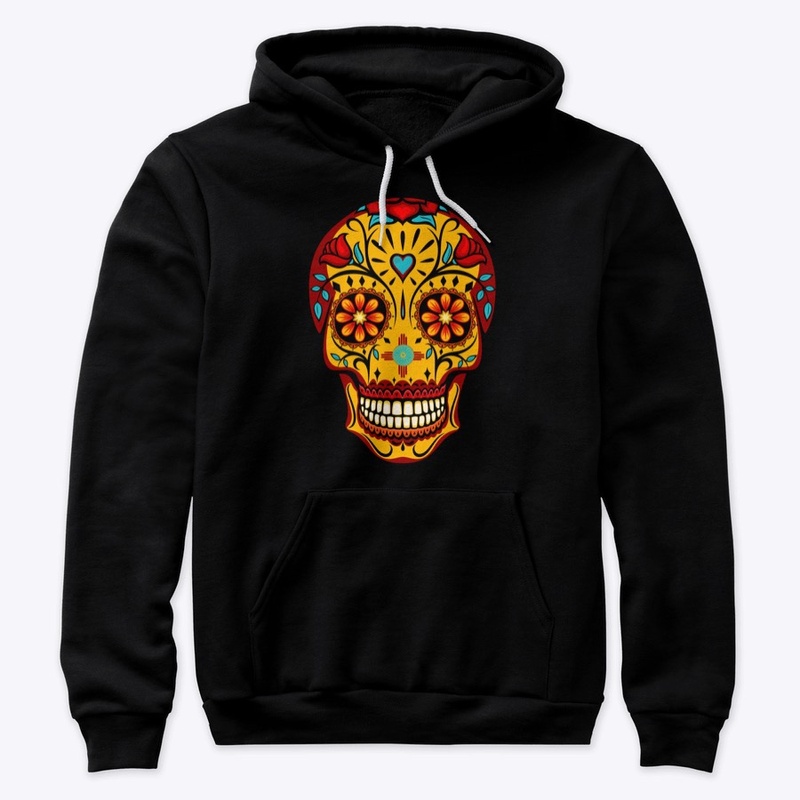Red & Yellow Sugar Skull with Zia Nose