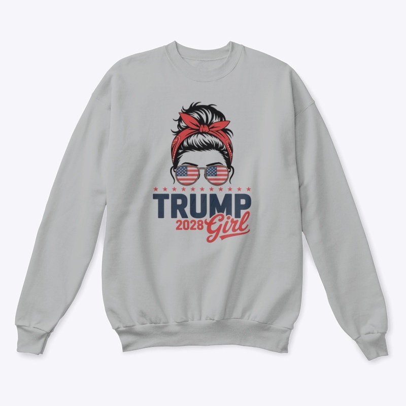 Trump 2028 Girl Messy Bun Patriotic Tee