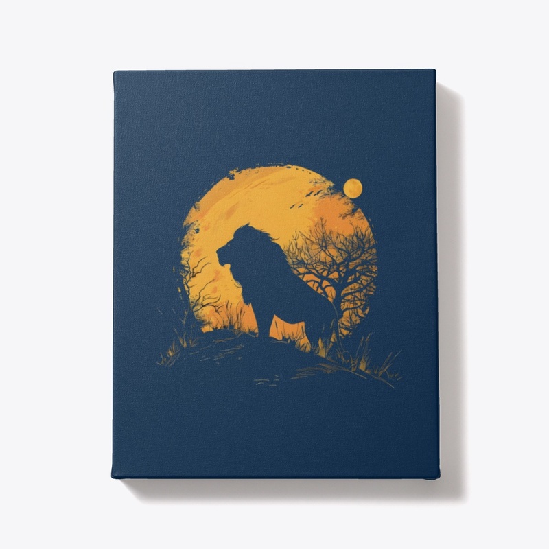 Vintage Retro Moonlit Lion