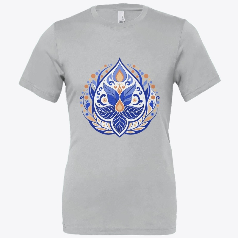 Elegant blue and orange floral   t-shirt