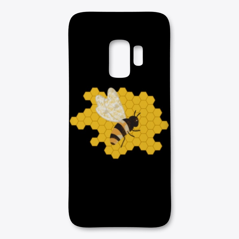 Cute Black Bee on Yellow Honeycomb