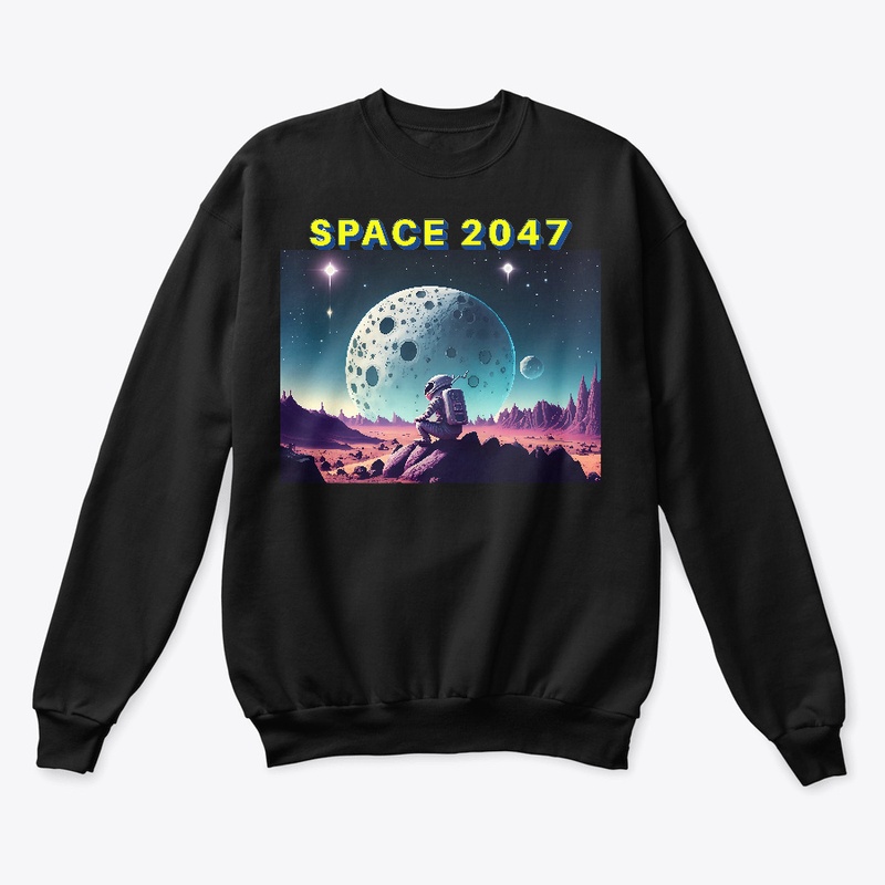 A spaceman sat infront of a planet