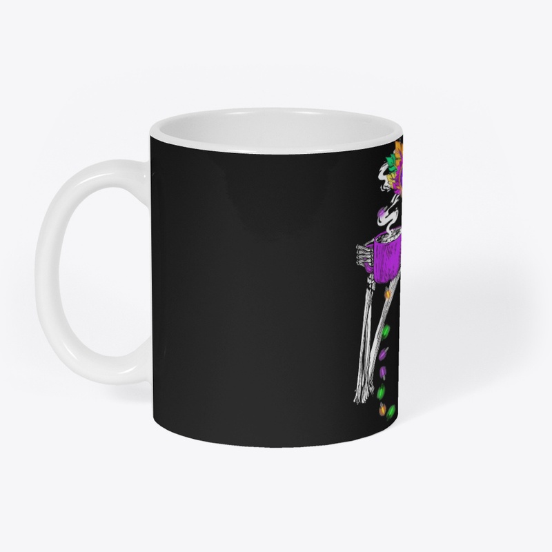 Mardi Gras Skeleton Drinking Coffee