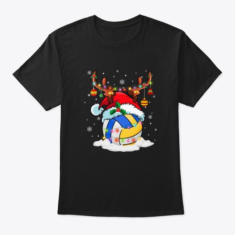 Reindeer Santa Hat Volleyball Christmas  Black T-Shirt Front