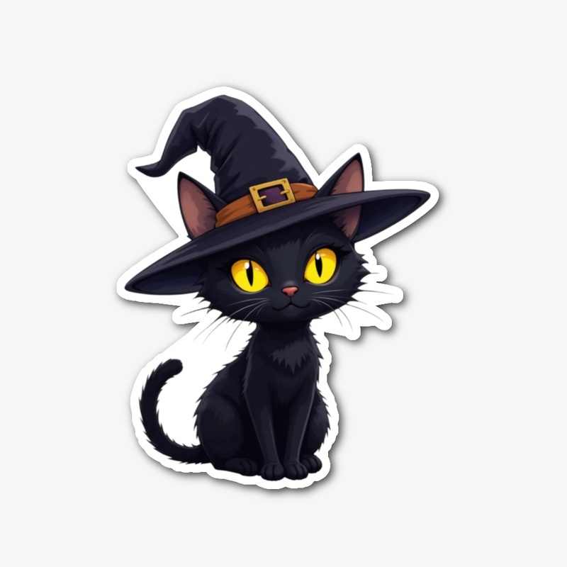 Black Cat Witch Hat Halloween Tee