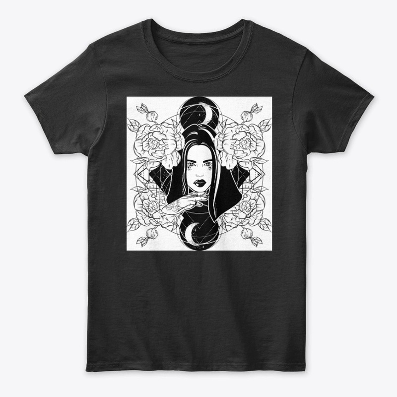 Beautiful gothic witch, roses and moons