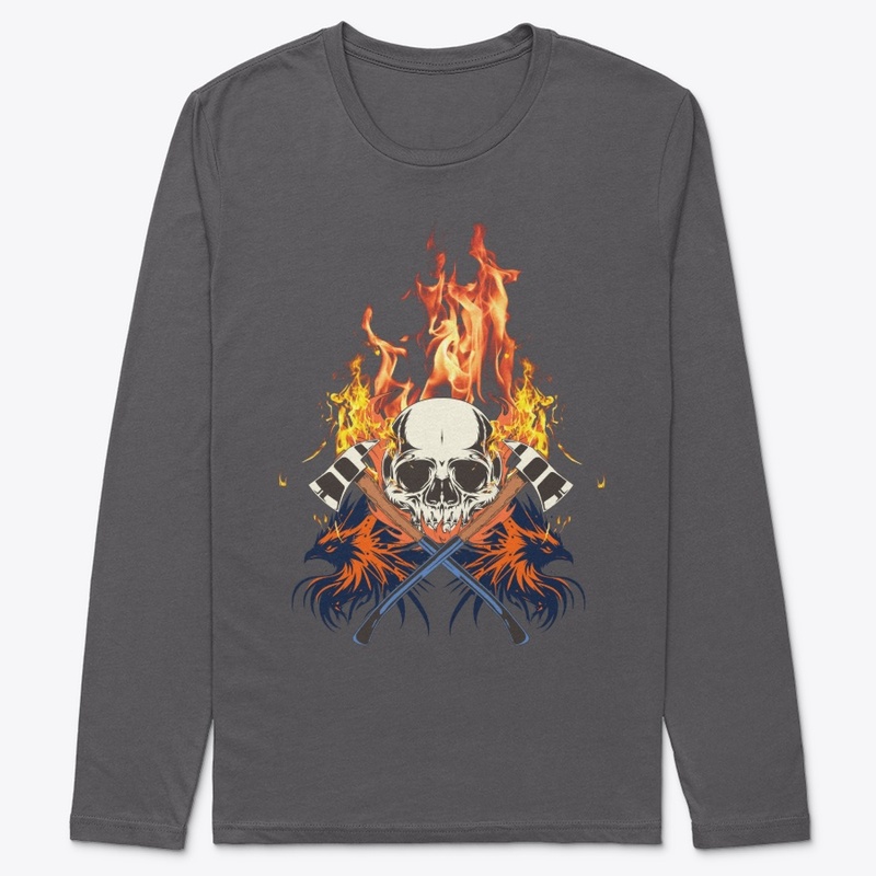 flaming skull with Ravens and axes