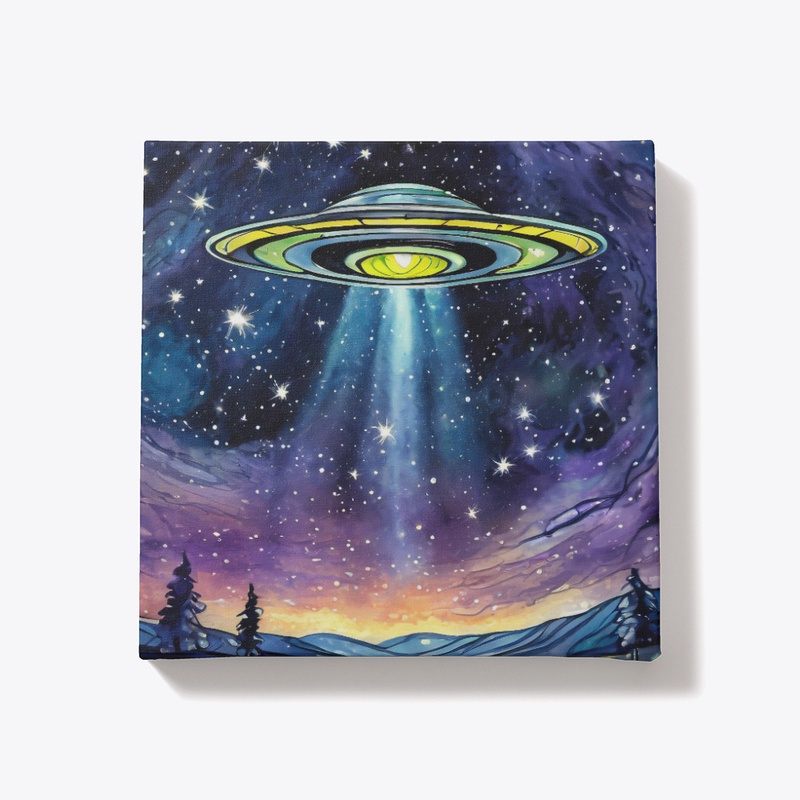 A UFO flying above a landscape